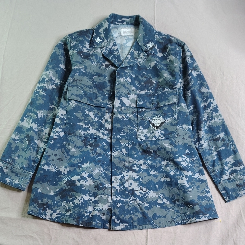 US Navy Military Blouse Blue Digital Camo Maternity Working‎ Field Jacket Canvas